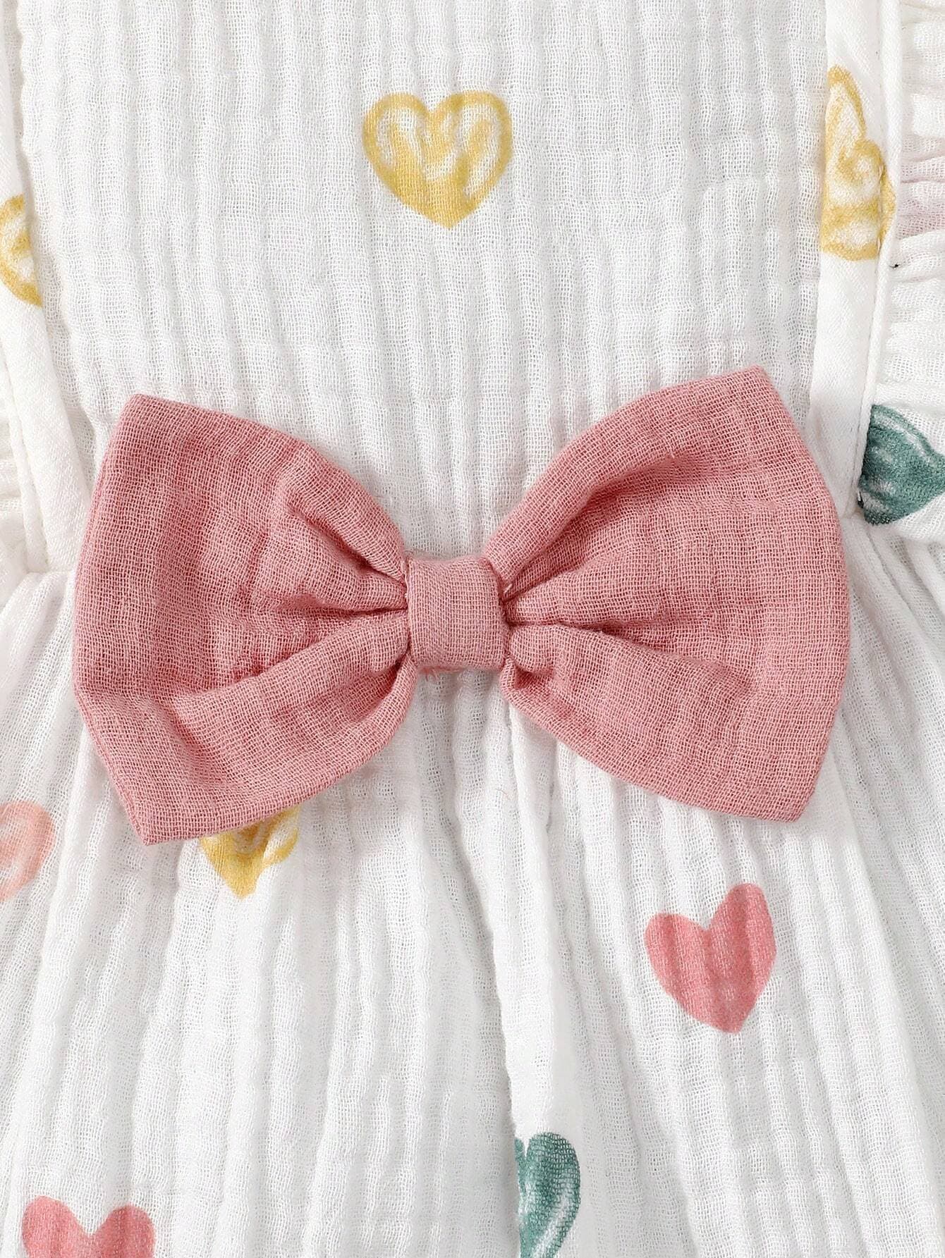 فستان بناتي بلا اكمام بتصميم القلوب الملونة مع قبعة