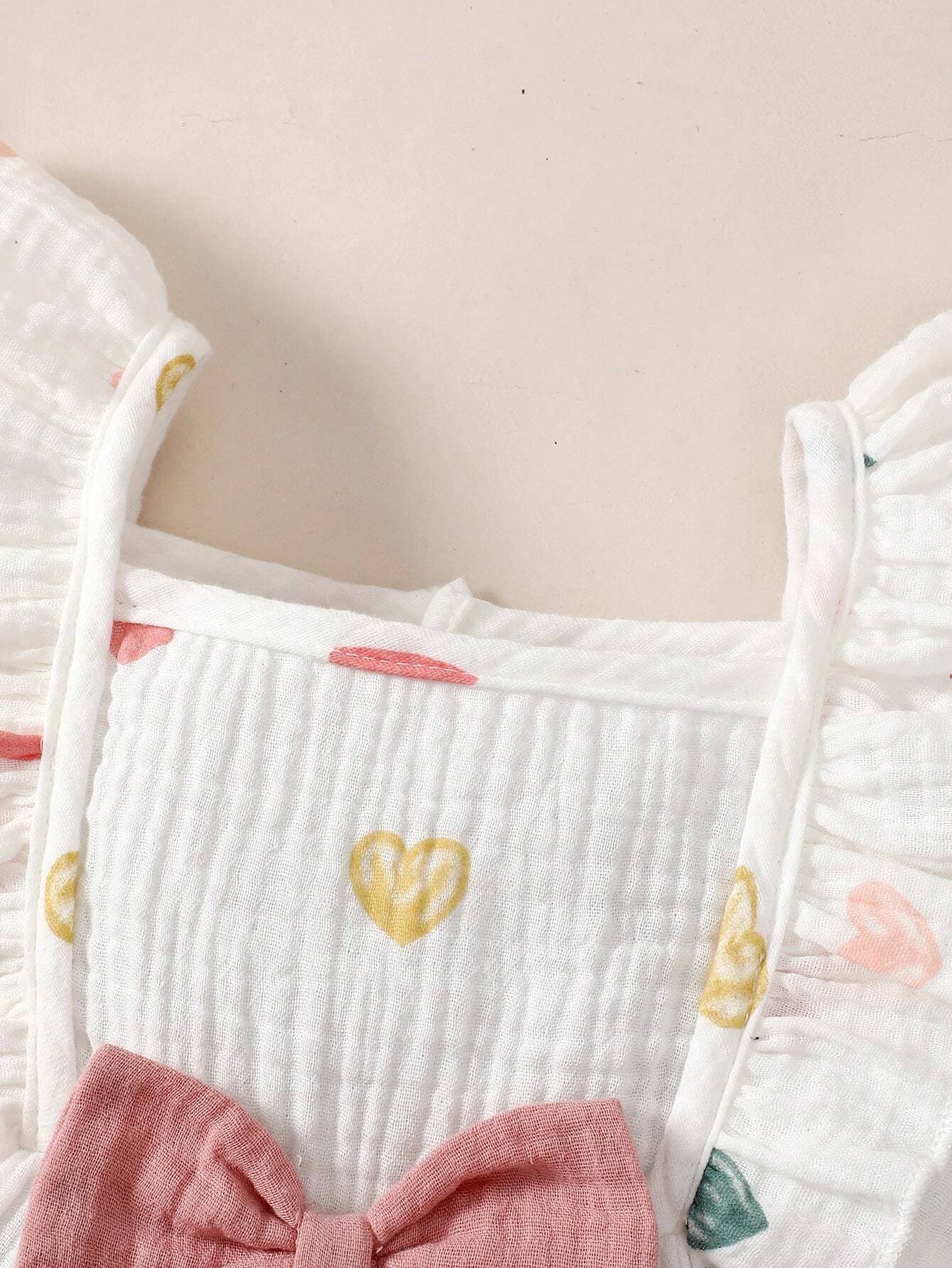 فستان بناتي بلا اكمام بتصميم القلوب الملونة مع قبعة