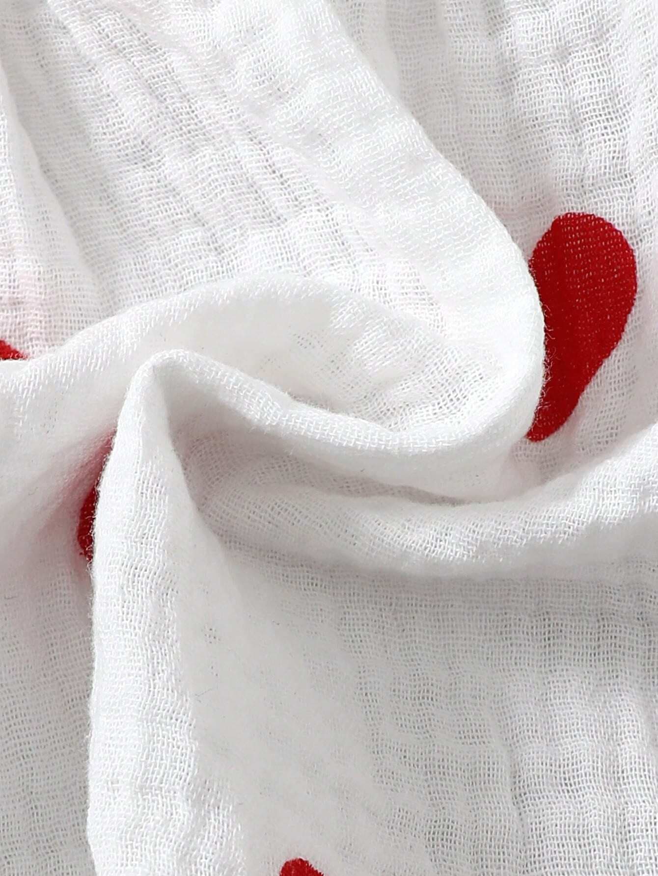 فستان بناتي بلا اكمام بتصميم القلوب الحمراء مع قبعة