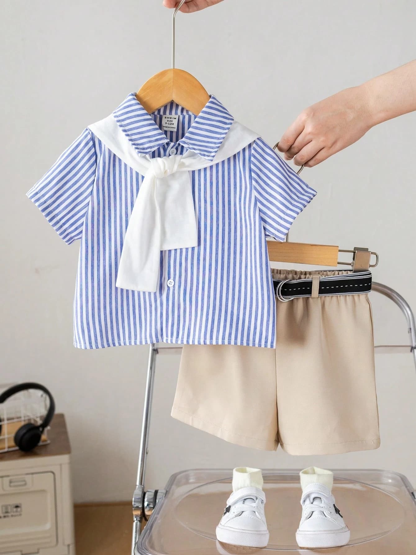 طقم شورت وقميص مخطط ولحشة