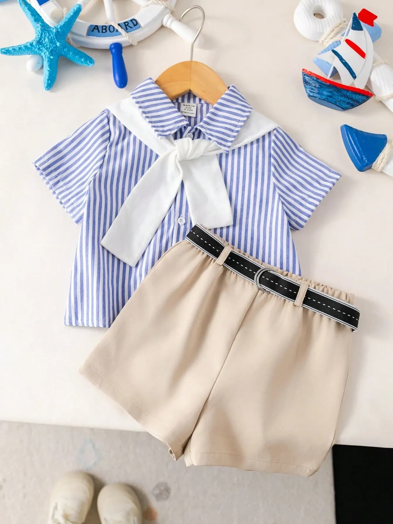 طقم شورت وقميص مخطط ولحشة